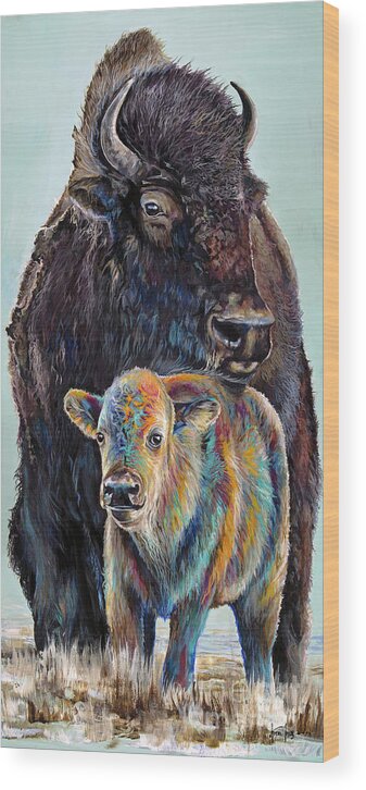 Bison Wood Print featuring the painting Watching Over by Averi Iris