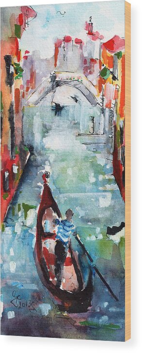 Venezia Wood Print featuring the painting Gondola in the Mist Venice Italy by Ginette Callaway