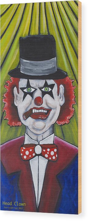 Clowns Wood Print featuring the painting Head Clown by Patricia Arroyo