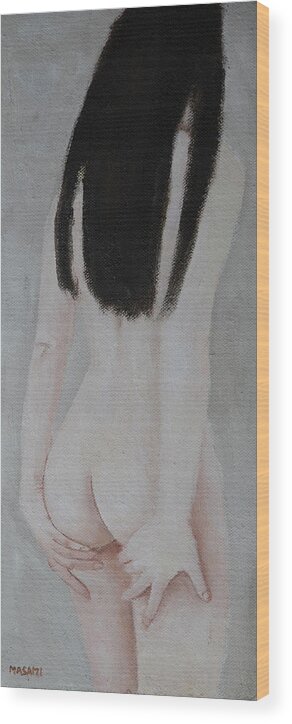 Nude Wood Print featuring the painting Long Hair #1 by Masami IIDA