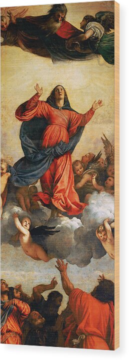 The Assumption Of The Virgin Wood Print featuring the painting The Assumption of the Virgin by Titian