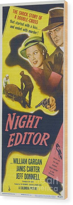 1946 Wood Print featuring the painting 1946 Night Editor long poster by Vintage Collectables