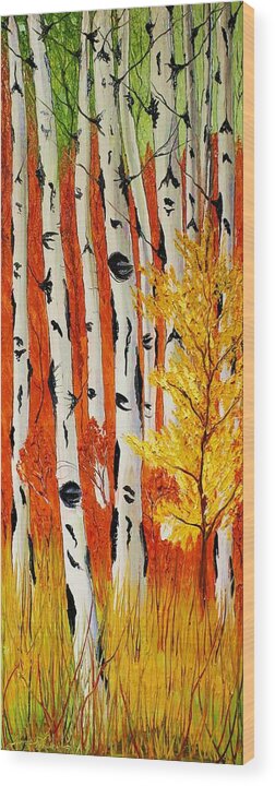  Wood Print featuring the painting Field Of Birch Tree's During Autumn #3 i by James Dunbar