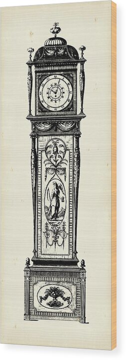 Decorative Elements Wood Print featuring the painting Antique Grandfather Clock I by Vision Studio