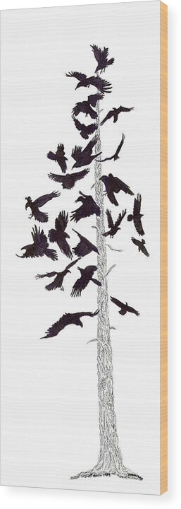 Raven Wood Print featuring the drawing The Raven Tree by Jenny Armitage