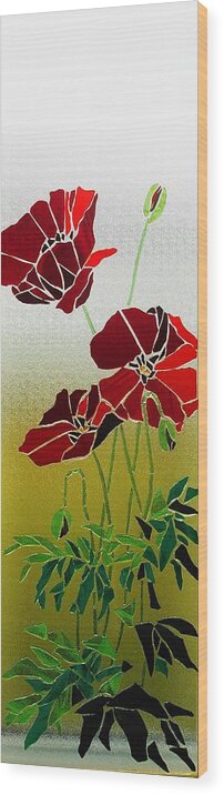 Mosaic Wood Print featuring the glass art Mosaic Stained Glass - Poppies by Catherine Van Der Woerd