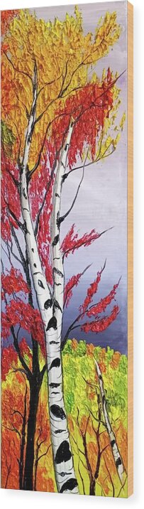  Wood Print featuring the painting Early Fog Autumn Birch Trees by Dunbar's Local Art Boutique