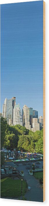 Downtown District Wood Print featuring the photograph New York Banner Blue Midtown Manhattan by Fotovoyager