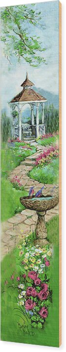 10331 Pathway To The Gazebo Wood Print featuring the painting 10331 Pathway To The Gazebo by Barbara Mock