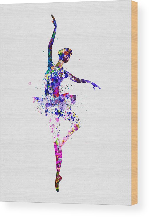 Ballet Wood Print featuring the painting Ballerina Dancing Watercolor 2 by Naxart Studio