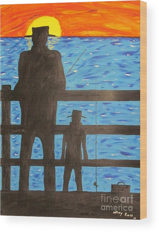 Family Wood Print featuring the painting Father and Son Fishing by Jeffrey Koss
