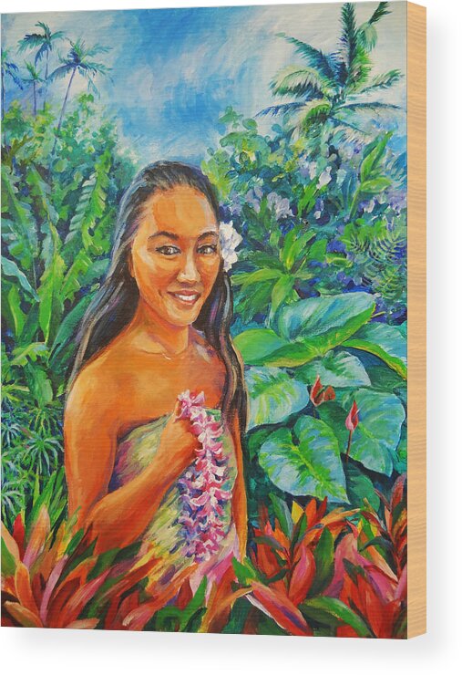  Portrait Wood Print featuring the painting Hawaii flower by Svetlana Nassyrov