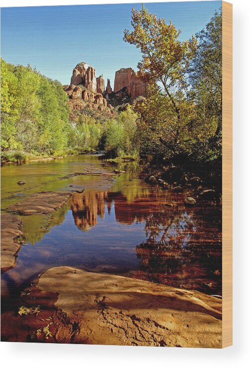 Red Wood Print featuring the photograph Oak Creek and Cathedral Rock by Claudio Bacinello