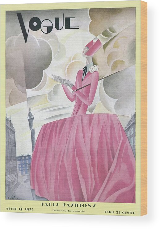 Illustration Wood Print featuring the photograph A Vintage Vogue Magazine Cover Of A Woman #1 by William Bolin