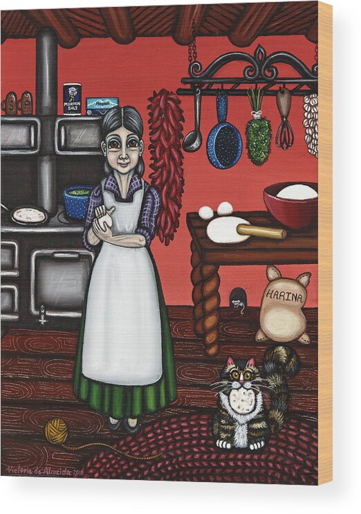 Cook Wood Print featuring the painting Abuelita or Grandma by Victoria De Almeida