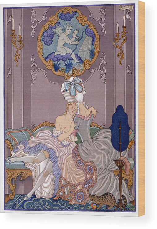 Female Wood Print featuring the painting Bedroom scene by Georges Barbier