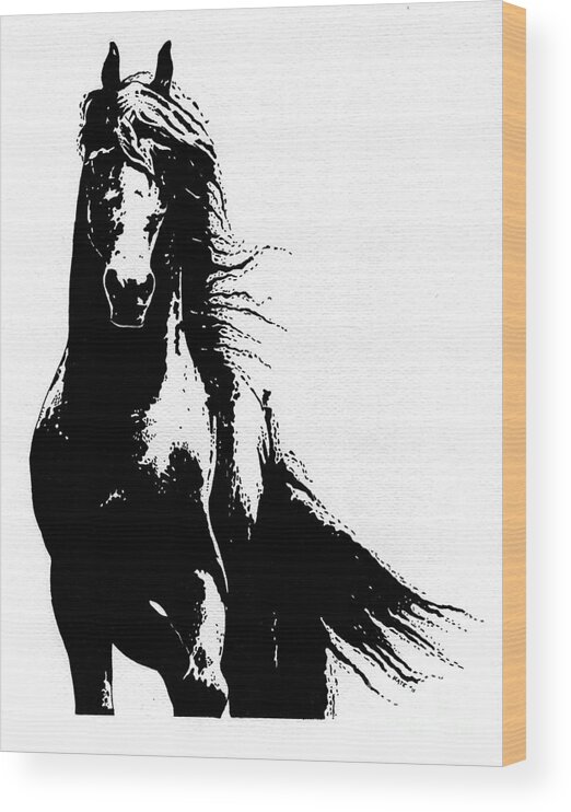 Horse Wood Print featuring the drawing Black Beauty #1 by Kate Black