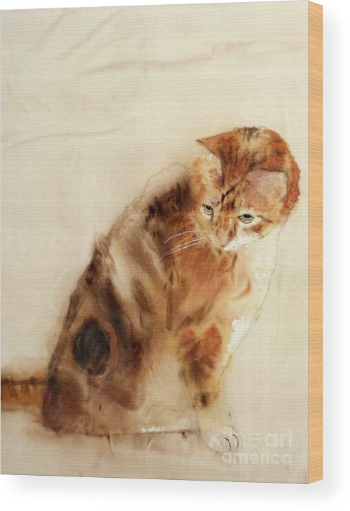 Cat Wood Print featuring the painting George #1 by Hazel Millington