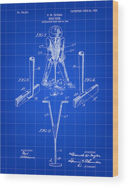 Golf Wood Print featuring the digital art Golf Club Patent 1904 - Blue by Stephen Younts