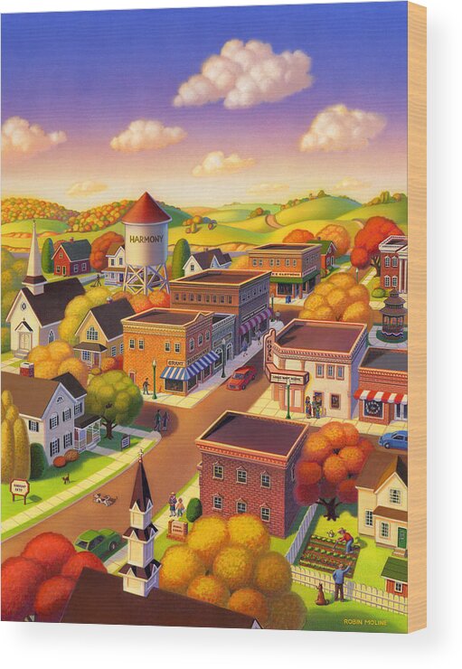 Americana Wood Print featuring the painting Harmony Town by Robin Moline