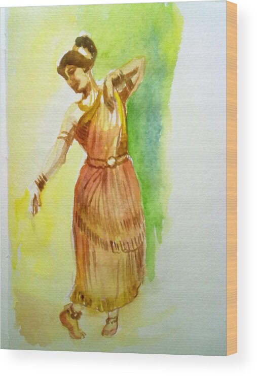 Indian Dancer- Mohiniattam Wood Print featuring the painting Indian Dancer #1 by Asha Sudhaker Shenoy