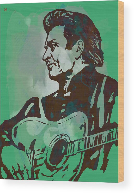 Ohn R. johnny Cash Was A Singer-songwriter Wood Print featuring the drawing Johnny Cash - Stylised Etching Pop Art Poster #1 by Kim Wang