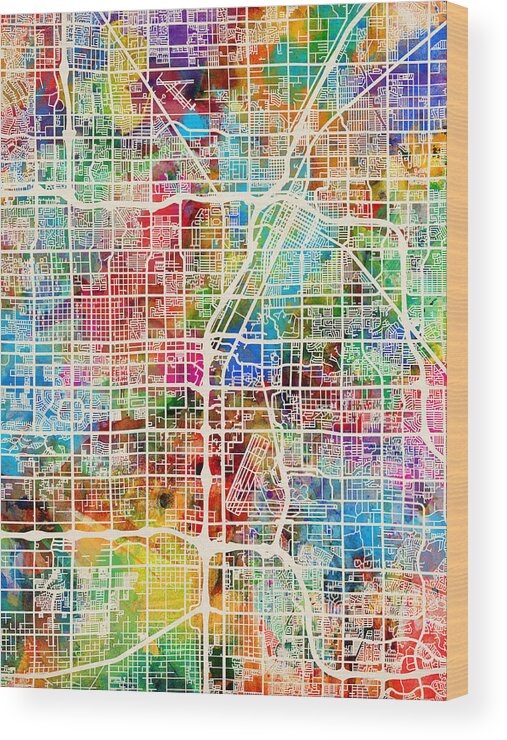 Las Vegas Wood Print featuring the digital art Las Vegas City Street Map #1 by Michael Tompsett