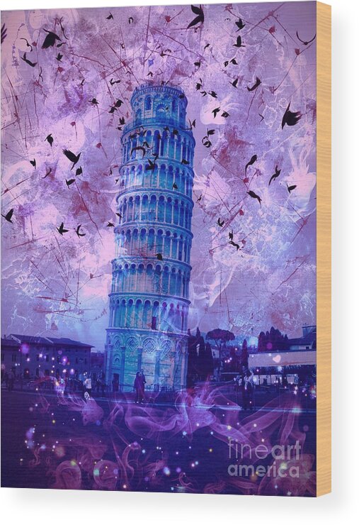 Leaning Tower Of Pisa Wood Print featuring the digital art Leaning Tower of Pisa 2 by Marina McLain