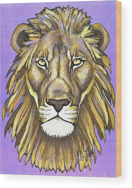 Lion Wood Print featuring the painting Mod Male Lion by VLee Watson