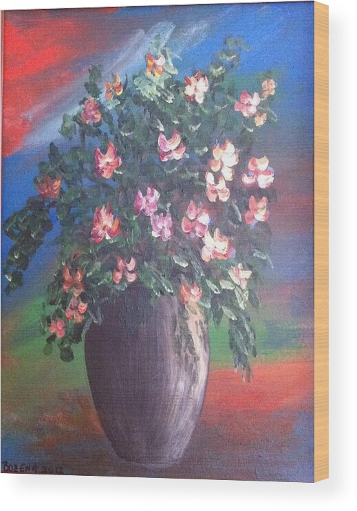 Vase Wood Print featuring the painting Pink Flowers #1 by Bozena Zajaczkowska