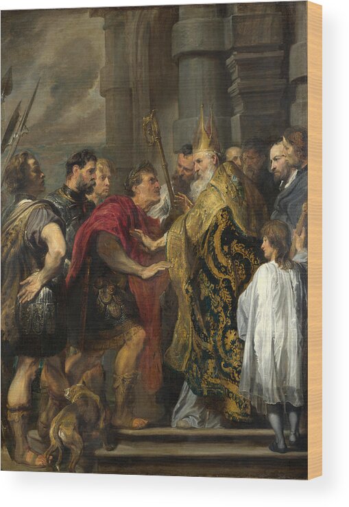Anthony Van Dyck Wood Print featuring the painting St Ambrose barring Theodosius from Milan Cathedral #4 by Anthony van Dyck