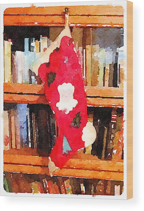 Vintage Wood Print featuring the digital art Vintage Stocking #2 by Shannon Grissom