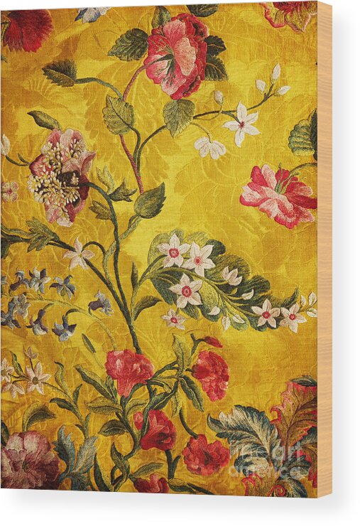 Jacobean Wood Print featuring the photograph 17th Century Embroidery on Silk Brocade by Brenda Kean