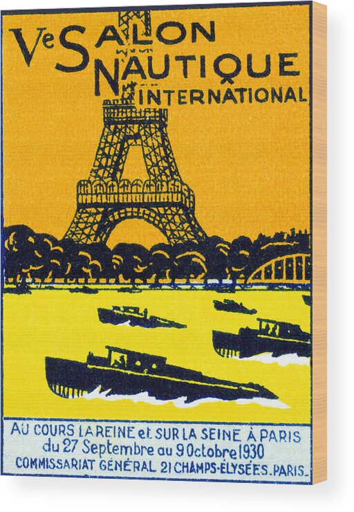 Vintage Wood Print featuring the painting 1930 Paris Boat Show by Historic Image