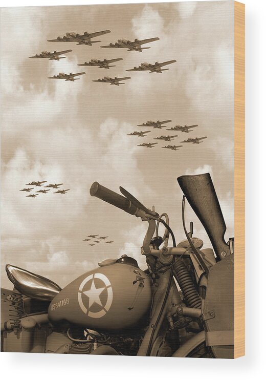 Warbirds Wood Print featuring the photograph 1942 Indian 841 - B-17 Flying Fortress' by Mike McGlothlen