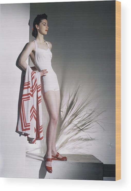 Fashion Wood Print featuring the photograph A Model Wearing A Bathing Suit by Horst P. Horst