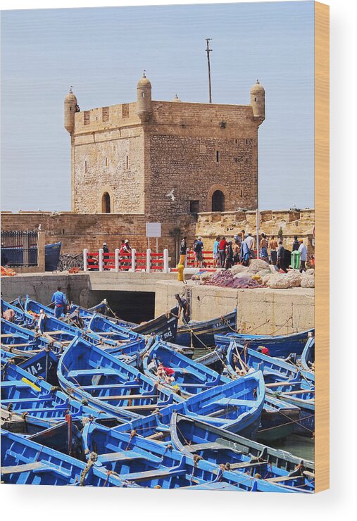 Africa Wood Print featuring the photograph Blue boats in Essaouira in Morocco #2 by Karol Kozlowski