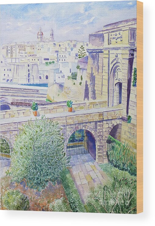 Fortifications Wood Print featuring the painting Couvre Port Birgu Malta by Godwin Cassar