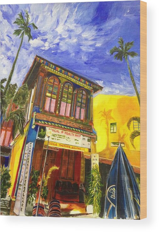 Singapore Wood Print featuring the painting House of the Rising Palms by Belinda Low