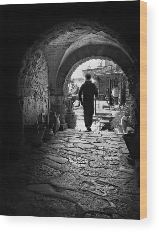 Man Wood Print featuring the photograph Man in an Archway / Hammamet by Barry O Carroll