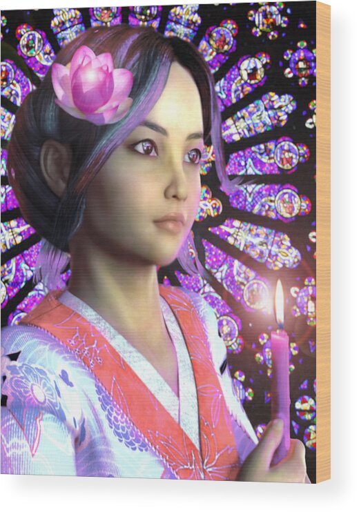 Saint Wood Print featuring the painting Saint Lucy Yi Zhenmei of China #2 by Suzanne Silvir