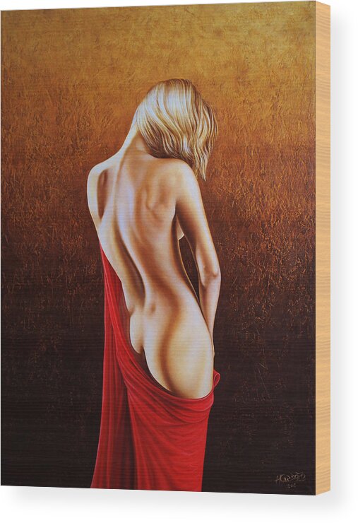 Woman Wood Print featuring the painting Secrets of the Red Veil by Horacio Cardozo