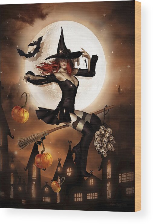 Witch Wood Print featuring the digital art Smashing Pumpkins #2 by Shanina Conway