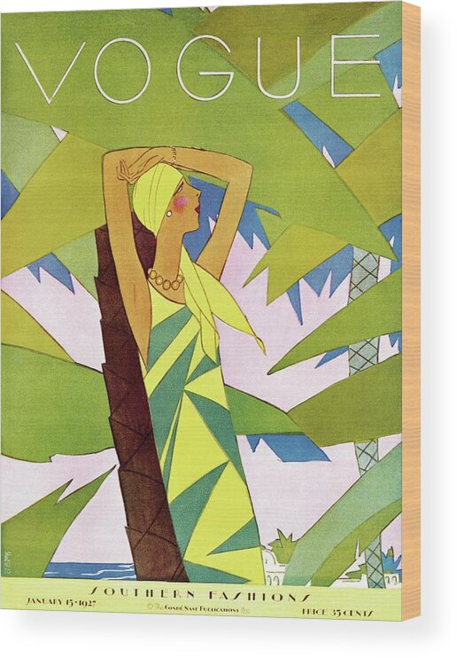 Illustration Wood Print featuring the photograph A Vintage Vogue Magazine Cover Of A Woman by Eduardo Garcia Benito