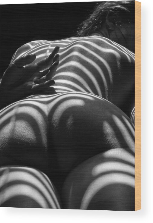 Black White Wood Print featuring the photograph 2589 Abstract Nude Rear View with Hand  by Chris Maher