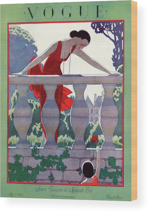 Illustration Wood Print featuring the photograph A Vintage Vogue Magazine Cover Of A Woman by Andre E Marty