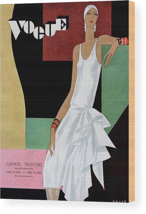 Illustration Wood Print featuring the photograph A Vintage Vogue Magazine Cover Of A Woman #3 by William Bolin