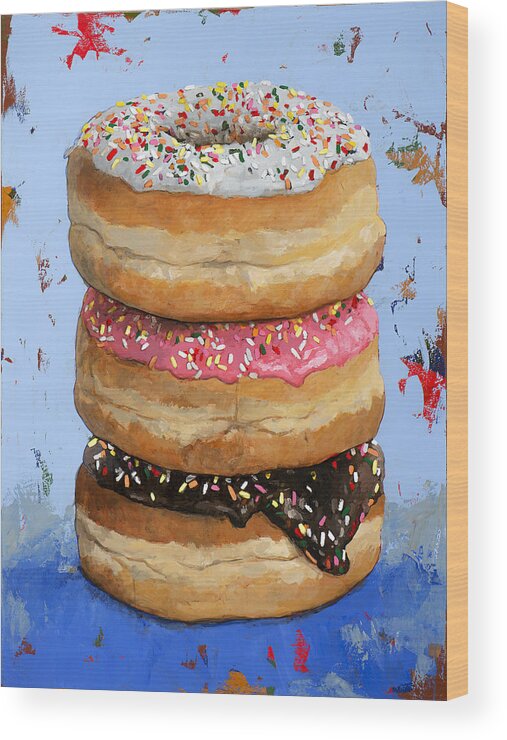 Donuts Wood Print featuring the painting 3 Donuts #2 by David Palmer