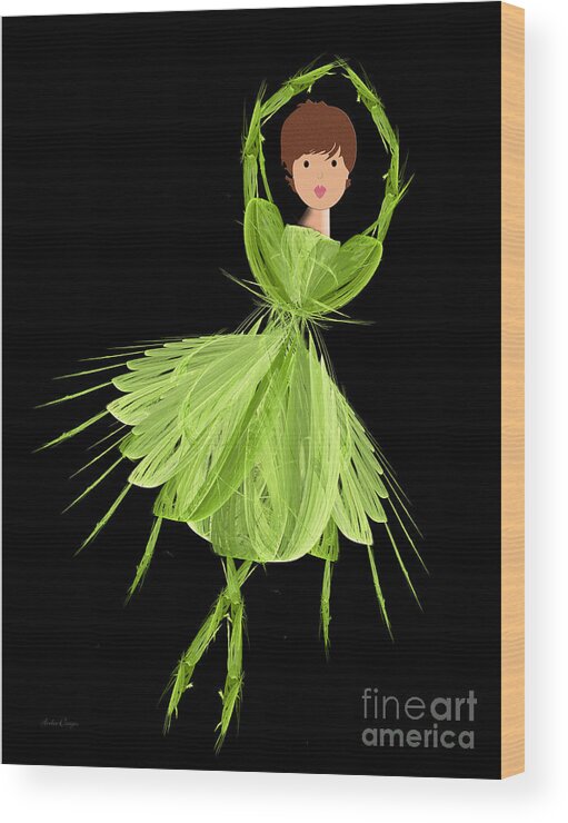 Ballerina Wood Print featuring the digital art 3 Green Ballerina by Andee Design