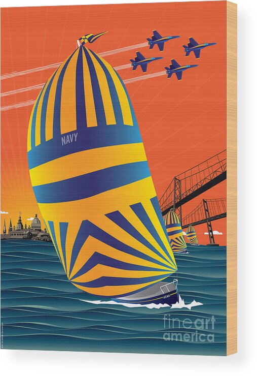 Navy 44s Wood Print featuring the digital art USNA Sunset Sail #3 by Joe Barsin